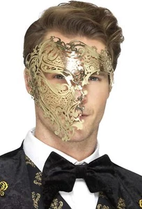 Smiffys 48164 Deluxe metal Filigree Phantom Mask, Gold, One Size - Picture 1 of 1