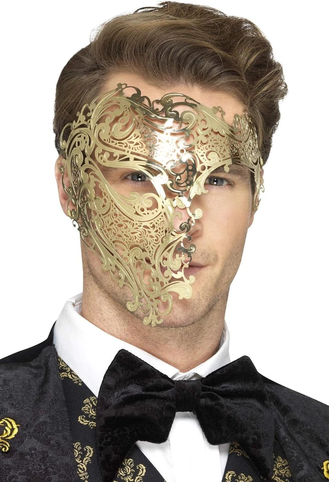 Smiffys 48164 Deluxe metal Filigree Phantom Mask, Gold, One Size - Image 1 of 1