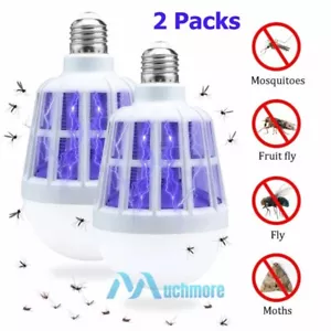 2Packs Mosquito Insect Killer LED Bug Zapper Fly Trap Light Bulb Home Night Lamp - Picture 1 of 18