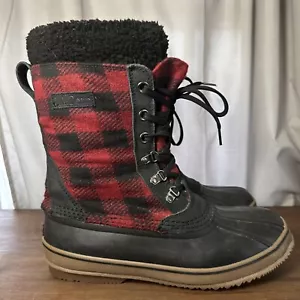 LL Bean Lace Up Snow Boots Red Black Check Buffalo Plaid Men’s 10 M 502959 Rare - Picture 1 of 14