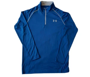 Men's Blue Under Armour Heat Gear Loose 1/4 Quarter Zip Long Sleeve Shirt SMALL - Picture 1 of 7