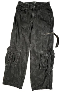Jeans mimetici neri larghi tasca cargo con cinturino Y2K skater grunge emo gotico 00 - Foto 1 di 9