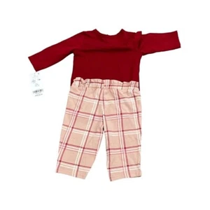 3M Carter's Baby Girls 2 Piece Pant Set Pink Maroon Bodysuit and Plaid Pants New - Picture 1 of 7