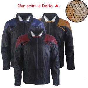 Picard 3 Captain Riker Red Geordi Gold Blue Leather Jackets  Starfleet Costumes