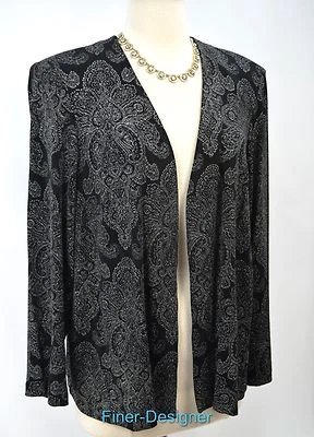 ALEX Noches Chaqueta Abierta Encogerse de hombros Jersey Slinky Plumero Drapeado Brillo 16W P NUEVO Foto 1 de 4