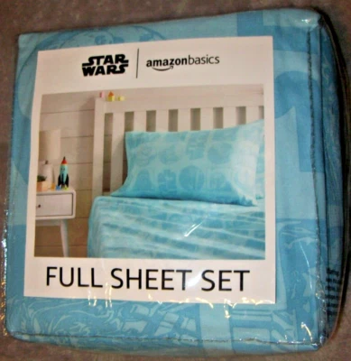 Amazon Basics Star Wars Galactic Grid Full Sz Sheet Set, NEW Flat & Fitted(B279) - Image 1 of 4