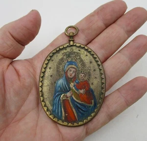 An Antique Possibly C1800s 'Metal' Enamelled or Painted Reliquary Icon / Pendant - Picture 1 of 4