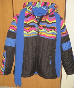 Rothschild Girl's Large (14) Black Neon Wave Hooded Winter Ski Puffer Jacket NWT - Picture 1 of 6
