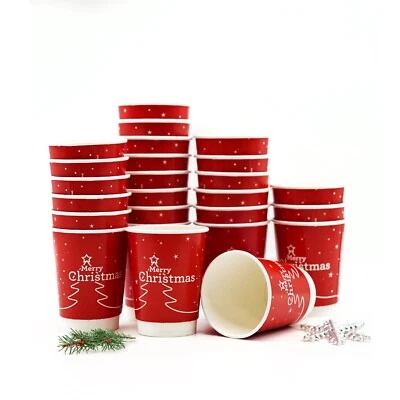Christmas Paper Cups 12oz Red Design Traditional Party Tableware Party Cups - Image 1 of 4