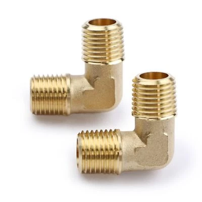 U.S. Solid 90 Degree Elbow Brass Fitting NPT 1/4" Male x 1/4" Male, 2pcs