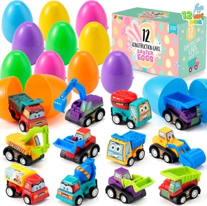 12 Pcs Easter Eggs Filled with Toy Cars, Colorful Prefilled Pull Back Constructi - Picture 1 of 12