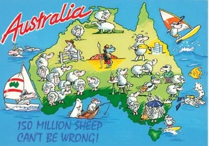 Postcard Illustrated Map Australia "150 Million Sheep Can't be Wrong" - Picture 1 of 2