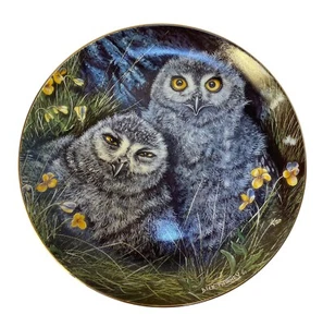 Vintage Snowy Owls Plate B1171 Baby Owls Collection Danbury Mint 1988 - Picture 1 of 5