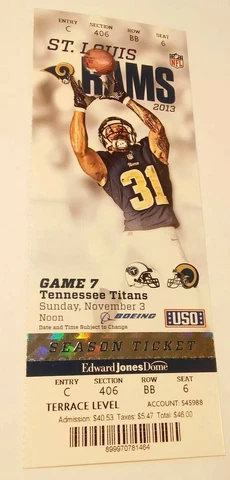 2013 Tennessee Titans St. Louis Rams NFL Football Ticket Stub Los Angeles Cover