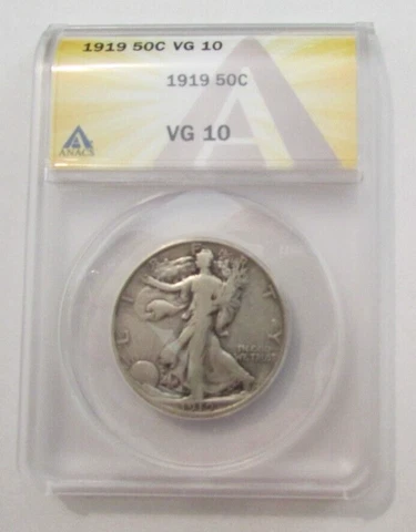 1919  WL Walking Liberty Half Dollar 50c ANACS VG 10  Very  Good 10 Scarce Date Cover