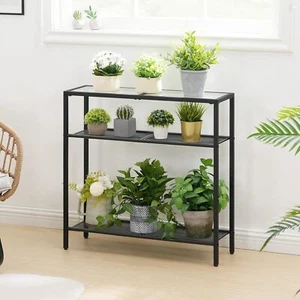 Narrow Console Table Glass 3 Tier Black Entryway Sofa Table for Hallway Living - Picture 1 of 9