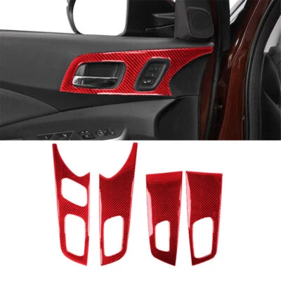 Cubierta de manija de puerta interior de fibra de carbono roja 4 piezas para Honda CR-V 2015-2016 Foto 1 de 4