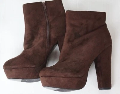 Женщин коричневый сексуальный искусственной замши высокий каблук платформе лодыжки молнии ботинки, размер 10 - Изображение 1 из 4