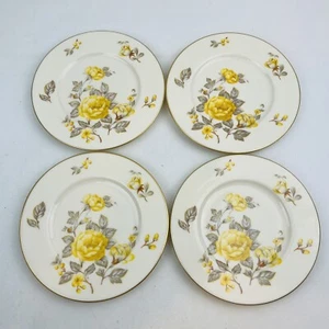 Castleton Mayfair 4 Bread & Butter Plates Yellow Roses Gold Trim Philip Costigan - Picture 1 of 4