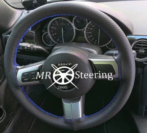 FÜR MAZDA MX5 MK3 05-14 ECHT PERFORIERT LEDER LENKRADBEZUG BLAUE NÄHTE - Bild 1 von 3