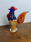Murano Style Art Glass Rooster Chicken Figurine 7” Tall Colorful