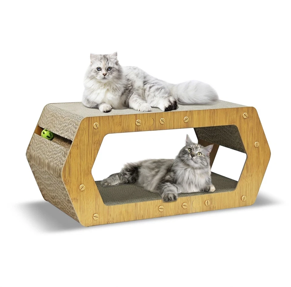 Cat Scratching Board Hexagon Scratcher Bed Track Toy Ball Double Layer Cardboard - Image 1 of 4