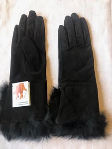 Edle gefütterte Pelz Lederhandschuhe Handschuhe Damen echtes Leder Gr 6 1/2 - Picture 1 of 3