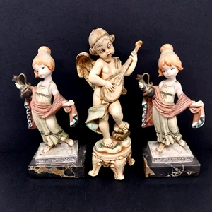 2 Vintage Depose Girl Figures with Scarf & Urn + Cherub Angel Italy Figurines - Picture 1 of 23