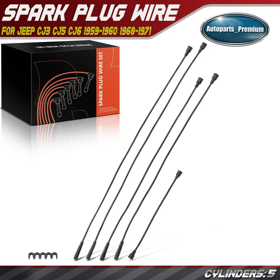 Juego de 5 cables de bujía para Jeep CJ3 CJ5 CJ6 1959-1960 1968-1971 Willys 2,2 L 2,6 L Foto 1 de 4