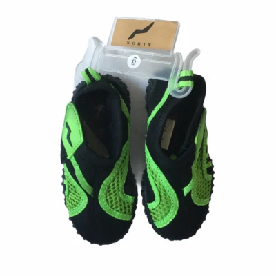 Norty Toddler Boy Size 5 Neon Green Black Slip On Water Shoe Sock No Skid - Image 1 of 4