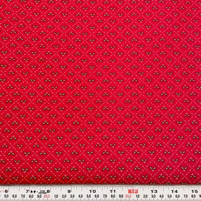 Tela de tela ancha de algodón rojo sin marca de ramitas de acebo de Navidad por media yarda Foto 1 de 2