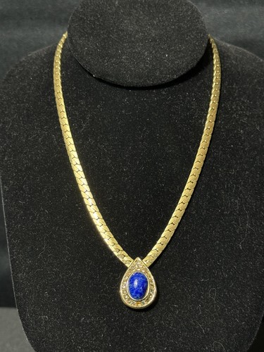 Collana vintage Christian Dior a goccia tono oro pietra preziosa blu