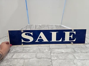 Vintage For Sale Sign Blue White Plastic with Holes for Hanging 28" x 6" - Picture 1 of 14