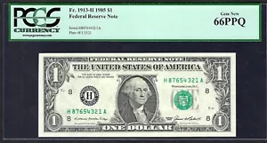 ๐บ๐ธ 1985 $1 FULL DESCENDING S/N โโ 87654321 โโ PCGS GEM NEW 66 PPQ AMAZING ! - Picture 1 of 2