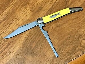 Vintage Imperial Yellow Two Blade Fishing Knife New Carbon Steel Prov RI USA