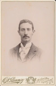 Kabinettkarte Antik Foto Hübscher Mann Schnurrbart Krawatte Lockport NY Ranney 1893 - Bild 1 von 5