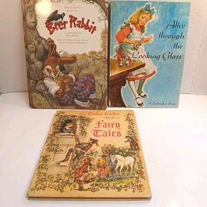Vintage Oversized Children's Hardcover Books Lot of 3 - Fairy Tales, Alice, Brer - Foto 1 di 23