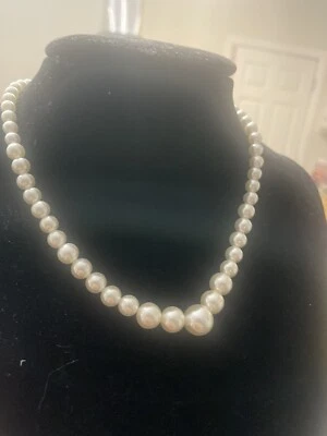 "Collar vintage Napier tono dorado broche blanco imitación perlas 16""" Foto 1 de 4