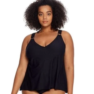 Birdsong Size 18W Eco Onyx Plus Size Flyaway Underwire Tankini Swim Top Black - Picture 1 of 10