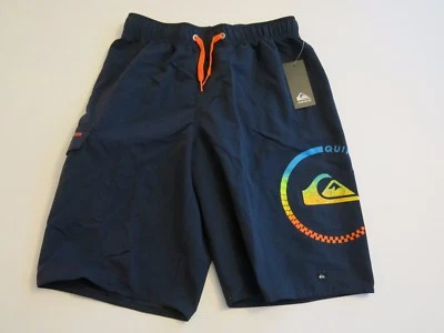  Bermuda de natação Quiksilver masculina prancha L forrada de malha azul marinho laranja logotipo - Imagem 1 de 4