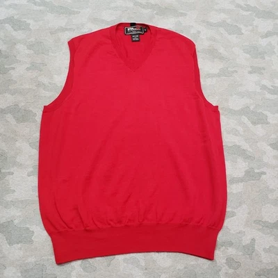 Ralph Lauren X Colete Suéter Masculino Grande Pulôver de Lã Merino Vermelho Decote V Sem Mangas - Imagem 1 de 4