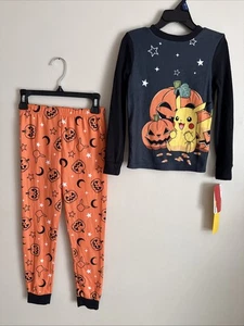 Pigiama Pokemon nuovo con etichette set 2 pezzi bambini taglia 6 aderente Pikachu arancione nero gioventù - Foto 1 di 6