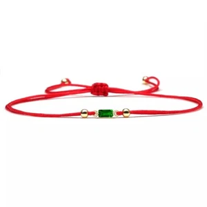 Green CZ Stone Gold Red String Protection Bracelet - Picture 1 of 2