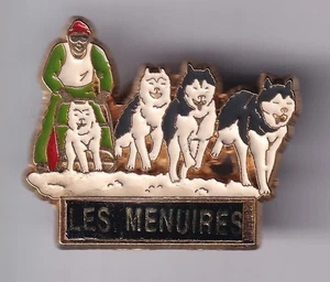 RARE PINS PIN'S .. SPORT HIVER CHIEN DOG HUSKY TRAINEAU PULKA LES MENUIRES 73~FZ - Imagen 1 de 1