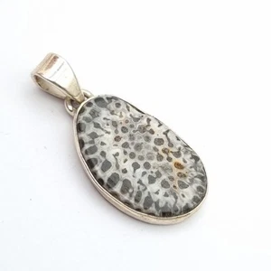 Fossilised Black Coral Pendant 925 M Sterling Silver Small - Picture 1 of 6