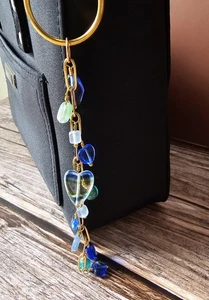 Blau, grün, Klarglas Geldbörse Schlüsselanhänger Schmuck Glitzer mit Gelbgold Kabel 7" - Bild 1 von 6