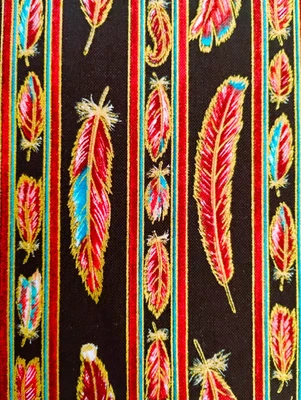 Robert Kaufman Feather Fabric Turquoise & Metallic Accents Native American  3 yd - Image 1 of 4