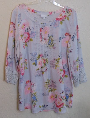 Blusa Top Jill Love Lino Mujer Manga 3/4 XL TALL Gris Claro Estampado Floral Foto 1 de 4