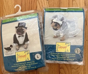 Conjunto de vestido de novia y novio para perro con velo, esmoquin con sombrero de copa talla grande - Imagen 1 de 8