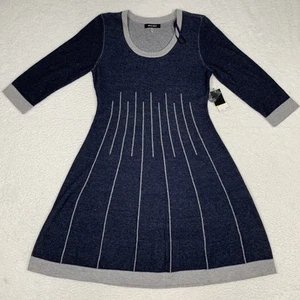 Nine West Scoop Neck Pullover Sweater Dress Size Medium Navy/Gray (MSRP $80) NWT - Picture 1 of 15